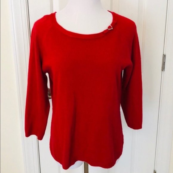 Croft & Barrow Red Knit Rhinestone Heart Bow Christmas Sweater Holiday Small - Picture 6 of 6